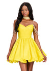 ASHLEYlauren 40042 Gown | Yellow feminine strapless taffeta cocktail dress with beaded collar and off shoulder straps