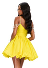 ASHLEYlauren 40042 Gown | Yellow glamorous taffeta strapless cocktail dress with beaded collar and off shoulder straps