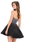 ASHLEYlauren 40043 Gown | Black strapless beaded mini dress with flattering waist