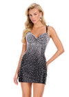 ASHLEYlauren 40045 Gown | Black beaded jersey cocktail dress with sweetheart neckline corset