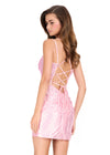 ASHLEYlauren 40045 Gown | Ice Pink beaded jersey cocktail dress with lace up corset sweetheart neckline and open back