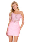 ASHLEYlauren 40046 Gown | Ice Pink sheer beaded strapless corset jersey cocktail dress with beaded off shoulder straps