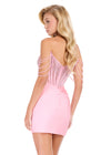 ASHLEYlauren 40046 Gown | Ice Pink strapless beaded corset jersey dress with beaded off shoulder straps and gathered skirt and waist