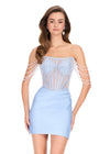ASHLEYlauren 40046 Gown | Sky flattering strapless beaded structured corset cocktail dress with beaded off shoulder straps
