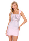ASHLEYlauren 40048 Gown | Ice Pink fully beaded jersey cocktail dress with bow straps 