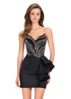 ASHLEYlauren 40054 Gown | Black chic taffeta side ruffle cocktail dress with beaded strapless corset 