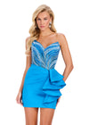 ASHLEYlauren 40054 Gown | Ocean glamorous strapless beaded taffeta cocktail dress with side ruffle at waist 