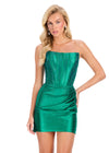 ASHLEYlauren 40058 Gown | Emerald bold straight neck strapless corset cocktail dress with v back and intricate beading