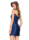 ASHLEYlauren 40058 Gown | Navy v cut back corset dress with intricate beading and straight neckline cocktail dress