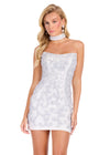 ASHLEYlauren 40061 Gown | White darling beaded design jersey cocktail dress with strapless corset and collar