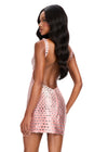 ASHLEYlauren 40062 Gown | Rose Gold form fitting jersey cocktail dress fully stoned with plunge neck and open back