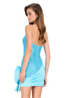 ASHLEYlauren 40064 Gown | Sky glamorous beaded strapless cocktail dress with taffeta draping and accented bow