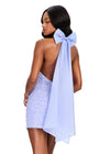 ASHLEYlauren 40065 Gown | Periwinkle unique beaded halter cocktail dress with deep plunge and open back