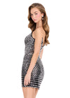 ASHLEYlauren 40069 Gown | Black glamorous beaded strapless cocktail dress with v cut back