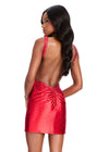 ASHLEYlauren 40070 Gown | Red sleek beaded jersey cocktail dress with plunge neckline and open back