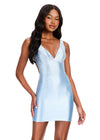 ASHLEYlauren 40070 Gown | Sky fitted beaded cocktail dress with plunge neckline and open back