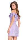 ASHLEYlauren 40074 Gown | Lilac flattering off the shoulder bow trim brocade cocktail dress