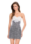ASHLEYlauren 40077 Gown | Ivory/Black glamorous beaded organza cocktail dress with sweetheart neckline and bow