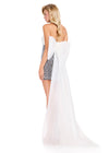 ASHLEYlauren 40078 Gown | Ivory/Black strapless beaded organza cocktail dress with statement back bow and floor length train