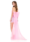 ASHLEYlauren 40078 Gown | Pink Ombre beaded organza fitted strapless cocktail dress with statement back bow and floor length train