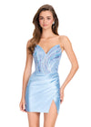 ASHLEYlauren 40080 Gown | Sky glamorous beaded strapless corset with sweetheart neckline and jersey skirt