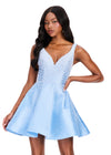 ASHLEYlauren 40081 Gown | Sky flattering waist accentuating beaded cocktail dress with plunge neckline and v back