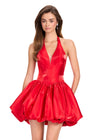 ASHLEYlauren 40082 Gown | Red deep plunge halter satin cocktail dress with an open back