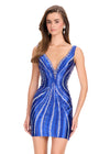 ASHLEYlauren 40085 Gown | Royal deep plunge open back fitted beaded jersey cocktail dress
