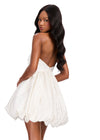 ASHLEYlauren 40086 Gown | White strapless brocade baby doll cocktail dress with sweetheart neckline and statement bow