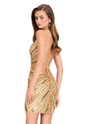 
ASHLEYlauren 40090 Gown | Gold fully beaded glamorous cocktail dress featuring a deep plunge and open lace up back
