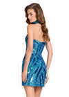 ASHLEYlauren 40095 Gown | Peacock glamorous fully beaded detailed cocktail dress strapless with a matching collar