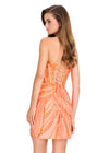 ASHLEYlauren 40096 Gown | Coral  intricate beaded deep plunge lace up open back cocktail dress