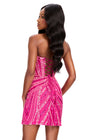 ASHLEYlauren 40096 Gown | Fuchsia regal fully beaded strapless cocktail dress with lace up open back and deep plunge