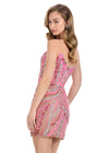 ASHLEYlauren 4500 Gown | Neon pink nude strapless evening gown with dramatic neckline and shimmer finish