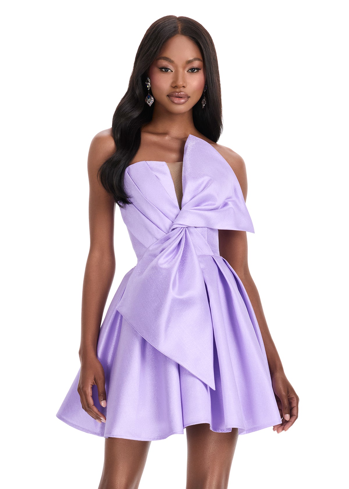 ASHLEYlauren 4816 – Mikado Mini Dress with Oversized Back Bow