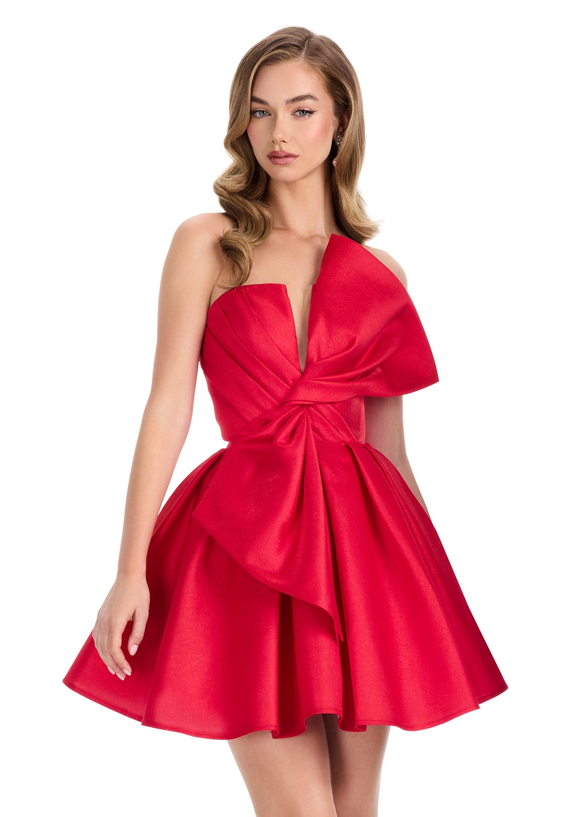 ASHLEYlauren 4816 – Mikado Mini Dress with Oversized Back Bow