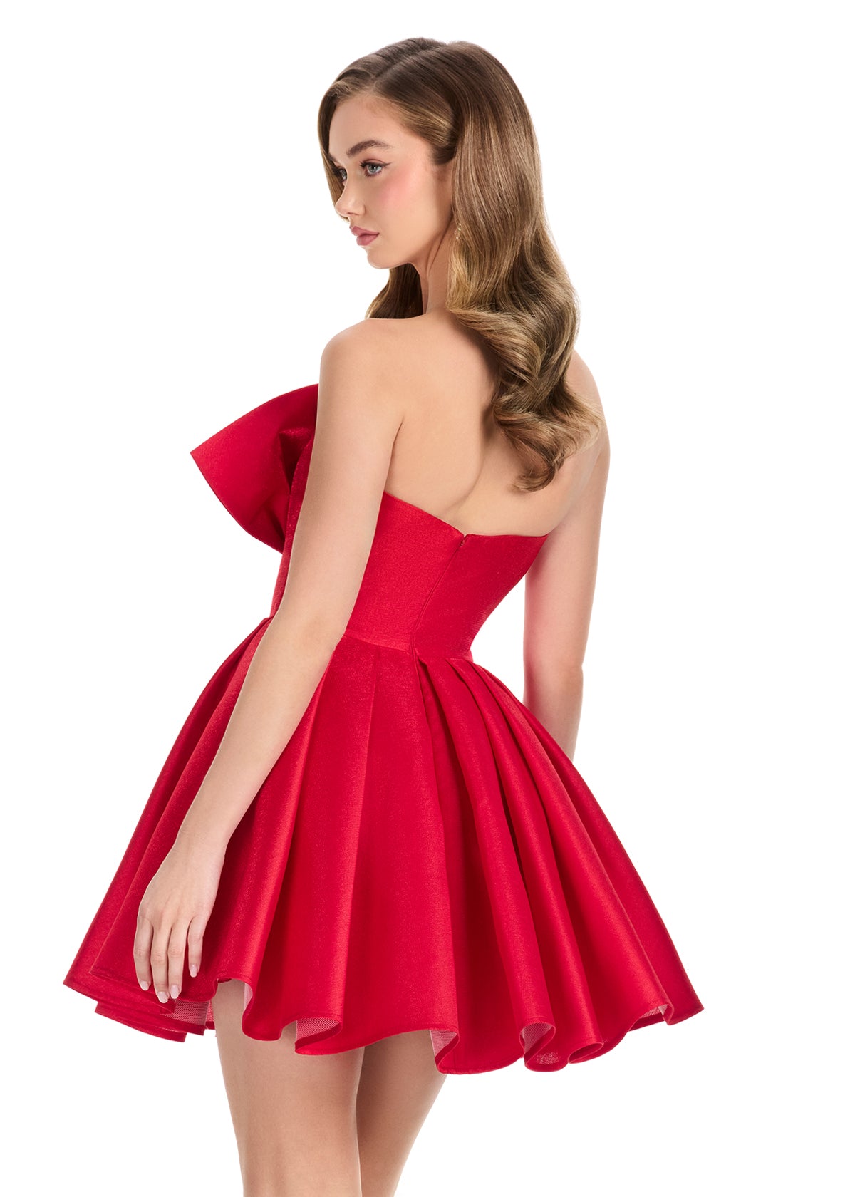 ASHLEYlauren 4816 – Mikado Mini Dress with Oversized Back Bow