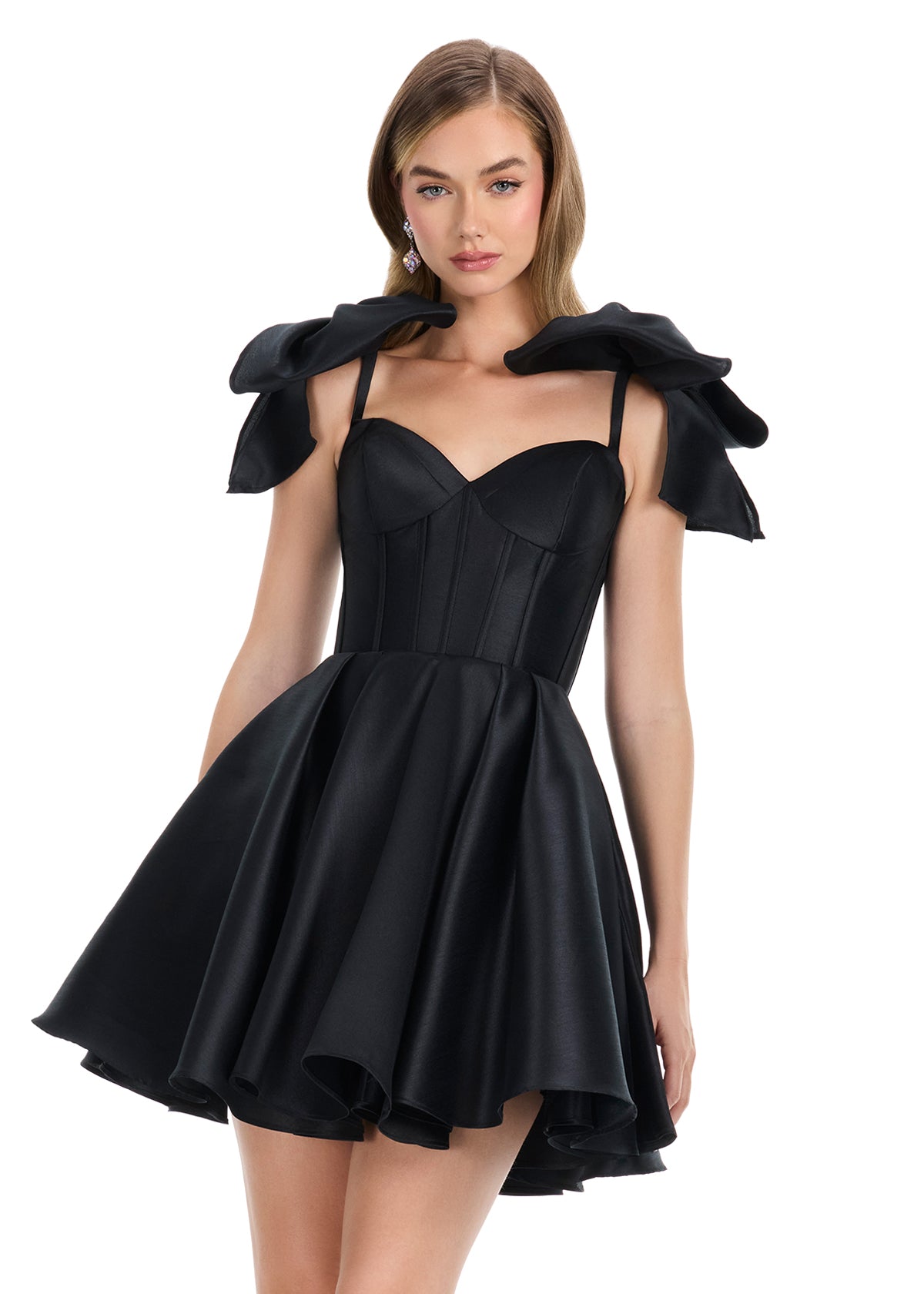 ASHLEYlauren 4855 – Mikado Sweetheart Mini with Oversized Bow Sleeves