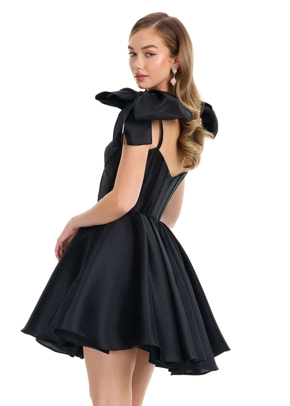 ASHLEYlauren 4855 – Mikado Sweetheart Mini with Oversized Bow Sleeves
