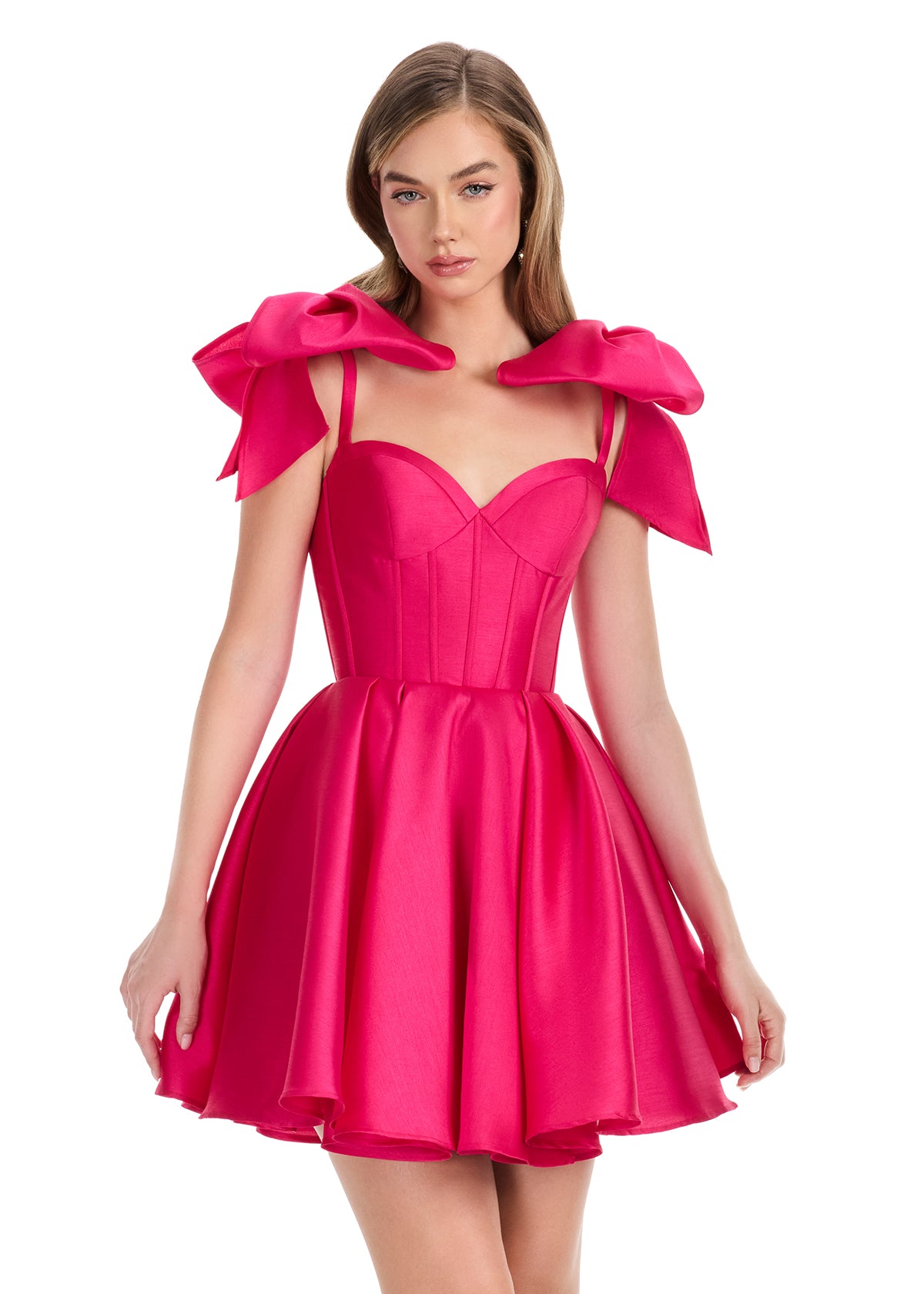 ASHLEYlauren 4855 – Mikado Sweetheart Mini with Oversized Bow Sleeves