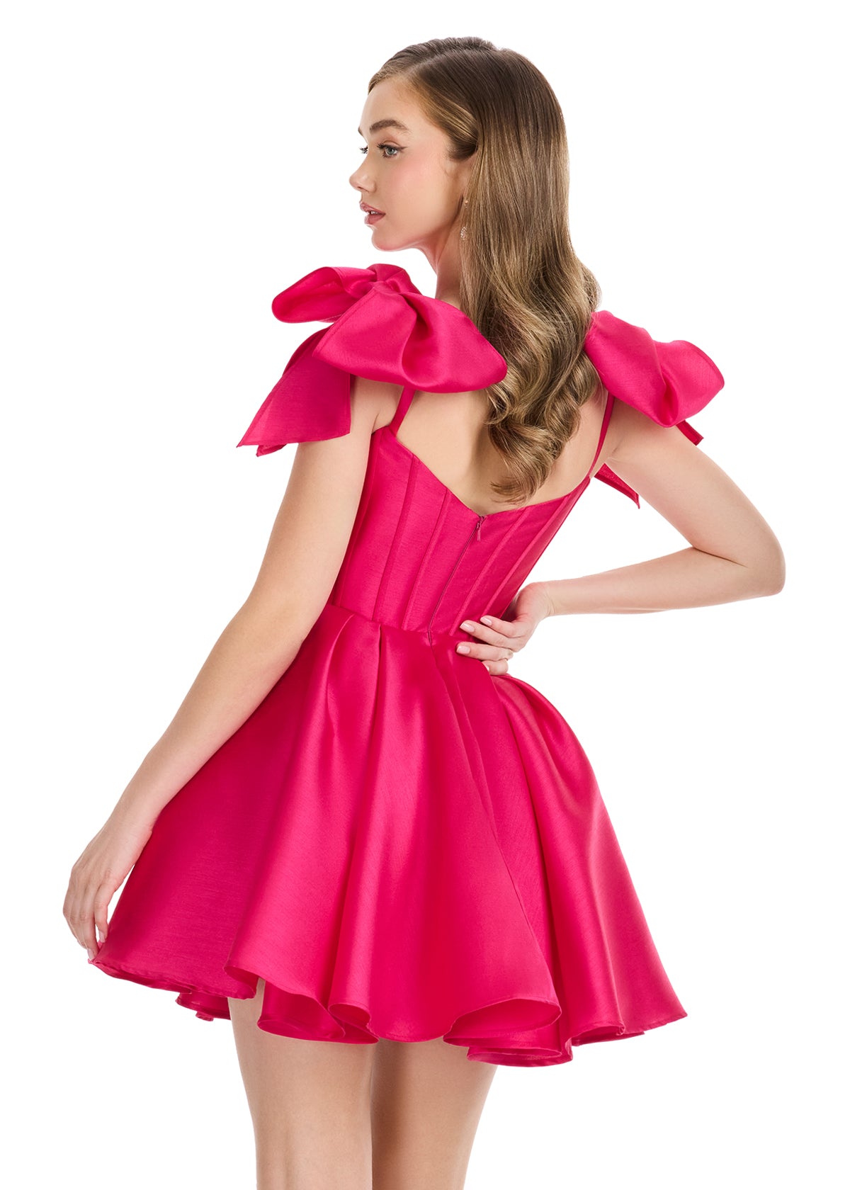 ASHLEYlauren 4855 – Mikado Sweetheart Mini with Oversized Bow Sleeves