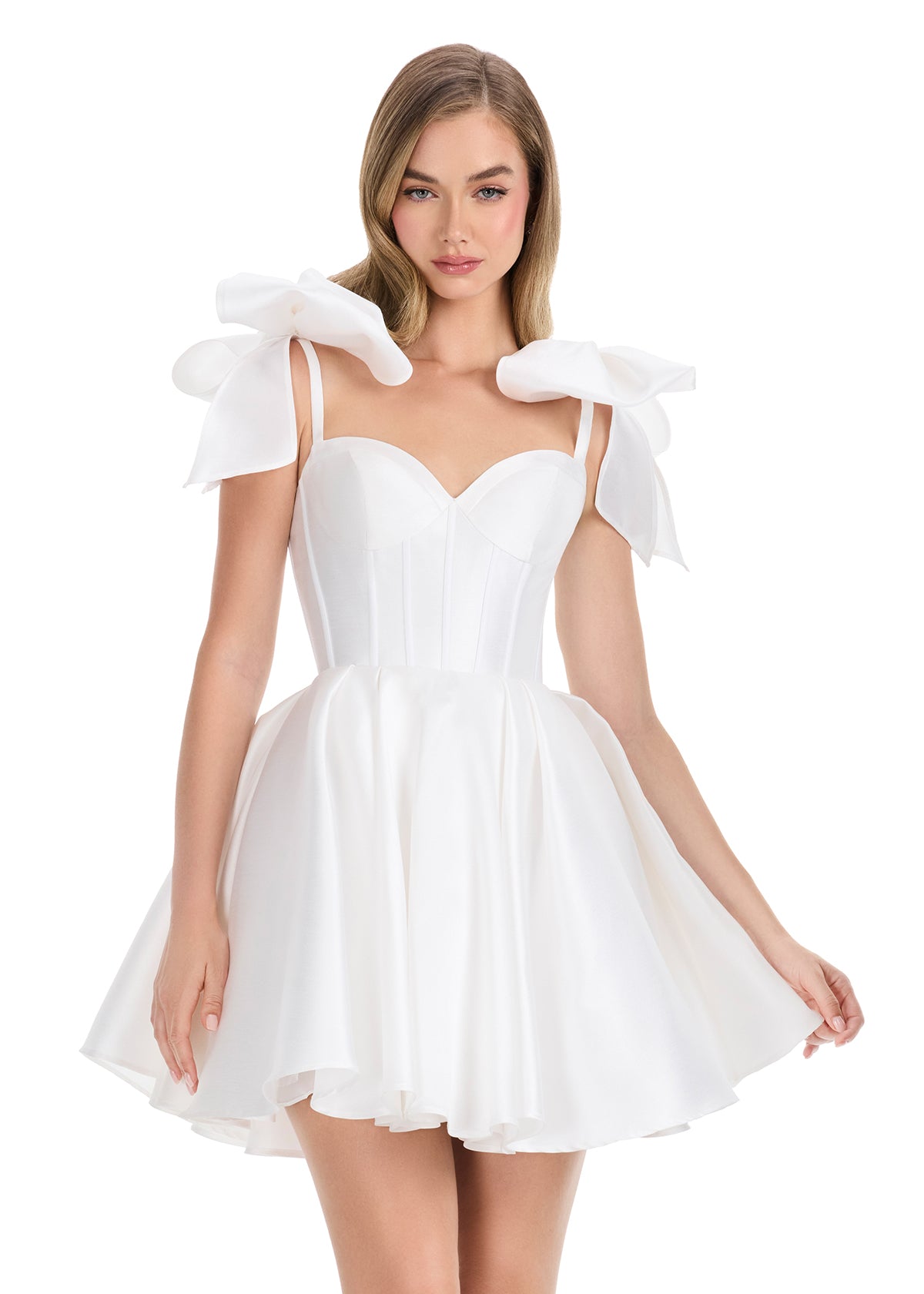 ASHLEYlauren 4855 – Mikado Sweetheart Mini with Oversized Bow Sleeves