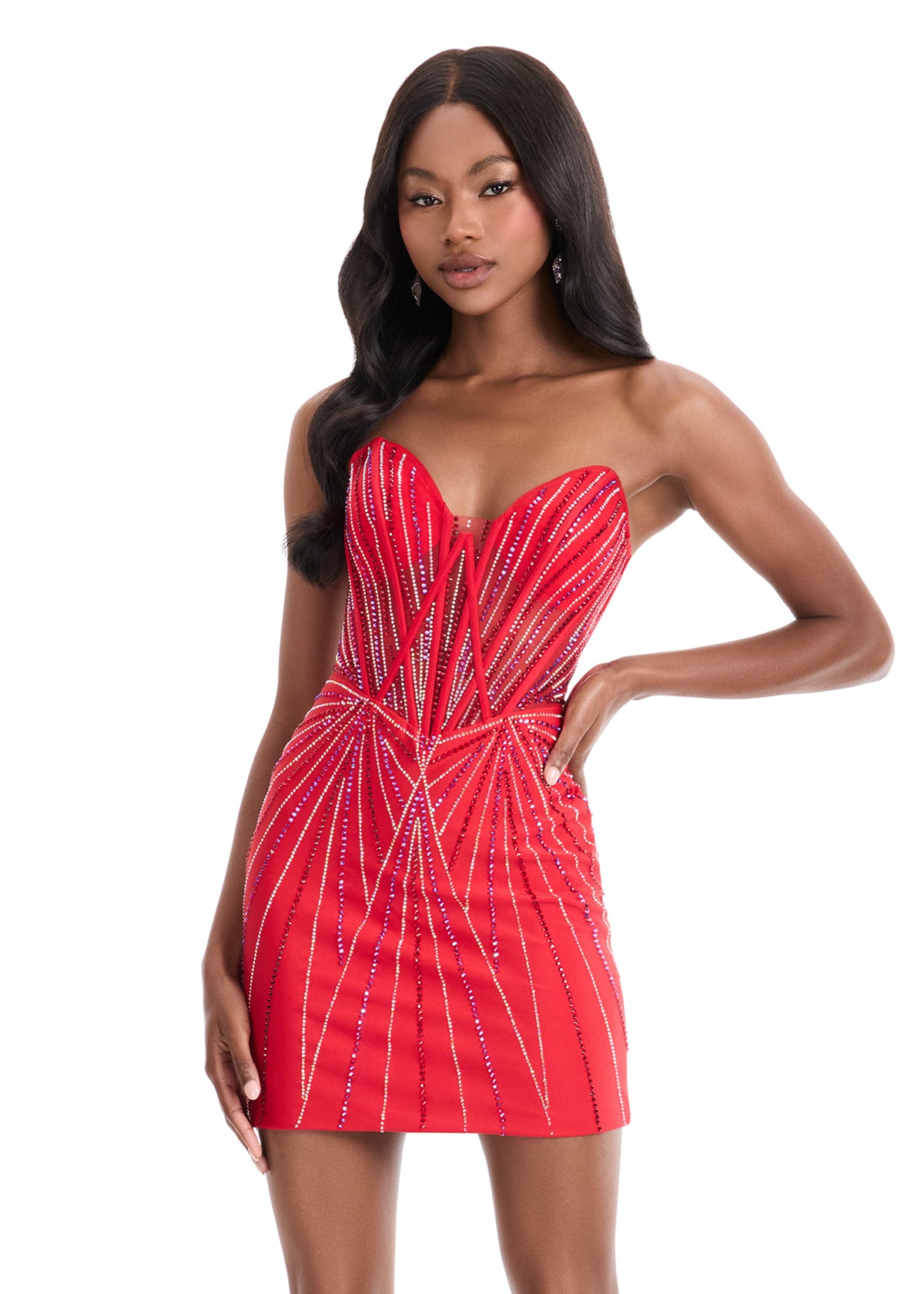 ASHLEYlauren 4859 – Strapless Beaded Sweetheart Jersey Mini Dress