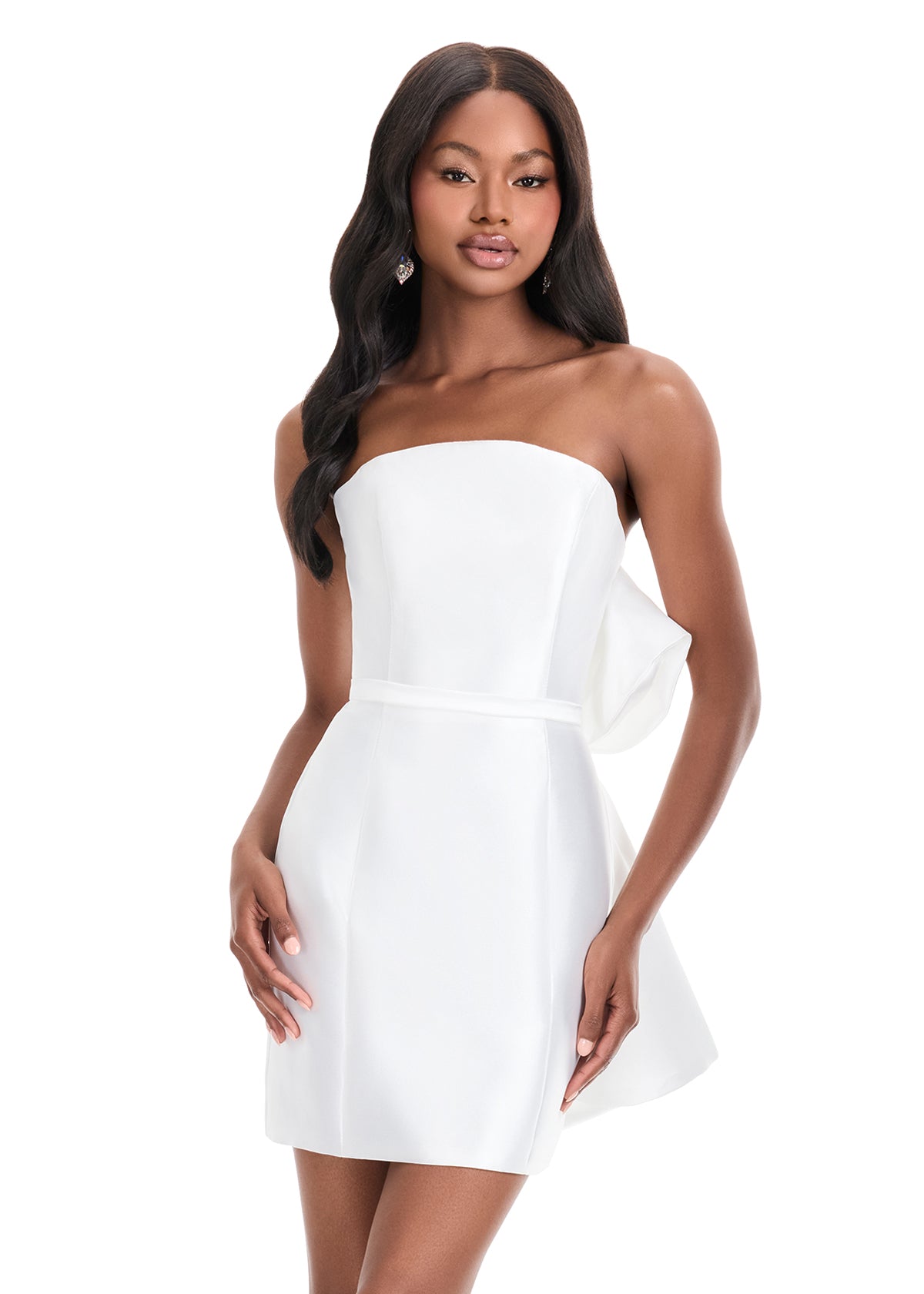 ASHLEYlauren 4875 – Strapless Mikado Mini Dress with Back Bow
