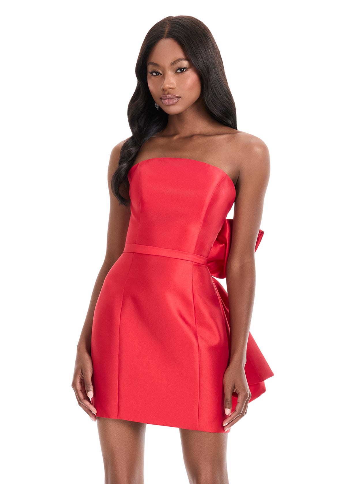 ASHLEYlauren 4875 – Strapless Mikado Mini Dress with Back Bow