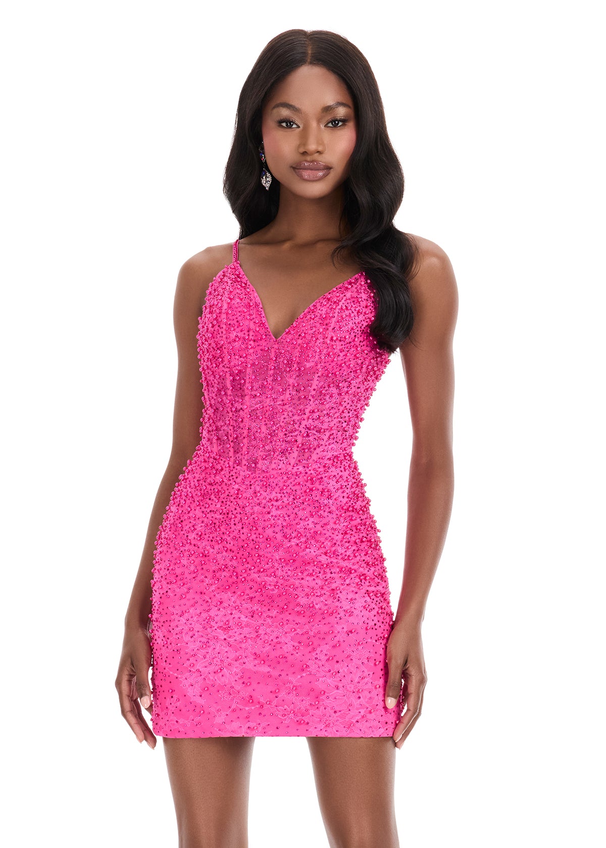 ASHLEYlauren 4925 Lace Embellished V-Neck Fitted Mini Dress ASHLEYlauren 4925 Lace Embellished V-Neck Fitted Mini Dress