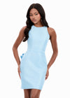 ASHLEYlauren 4948 | Sky structured mikado mini featuring statement bow detail and sleek fitted silhouette