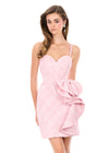 ASHLEYlauren 4951 | Pink fitted tweed mini featuring corset bustier detail and elegant side bow ruffle