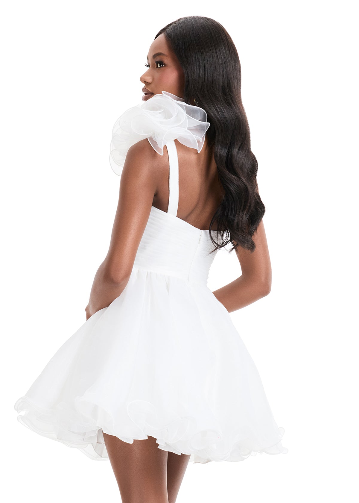 ASHLEYlauren Style 4958 One Shoulder Organza A-Line Mini Dress ASHLEYlauren Style 4958 One Shoulder Organza A-Line Mini Dress