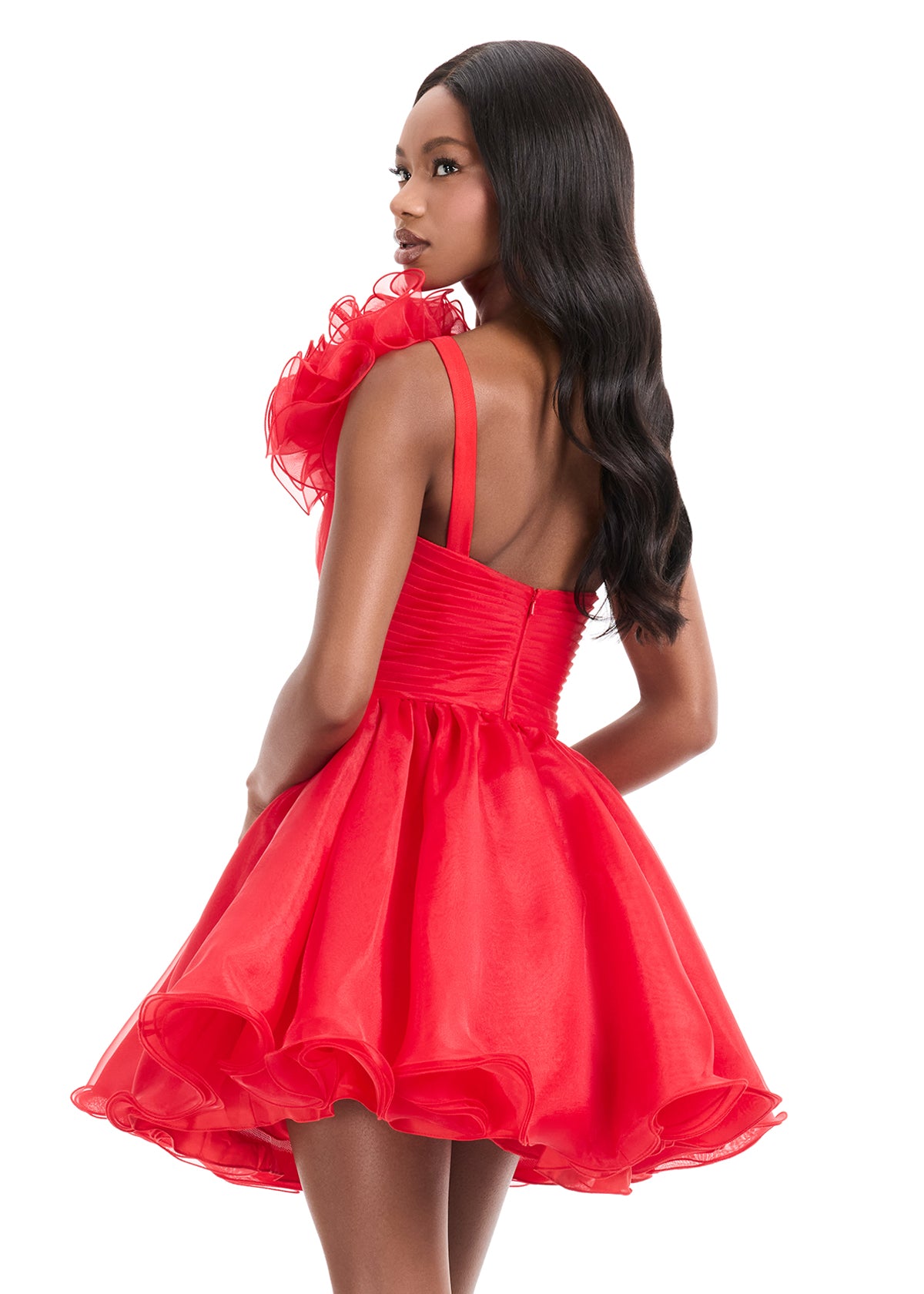 ASHLEYlauren Style 4958 One Shoulder Organza A-Line Mini Dress
